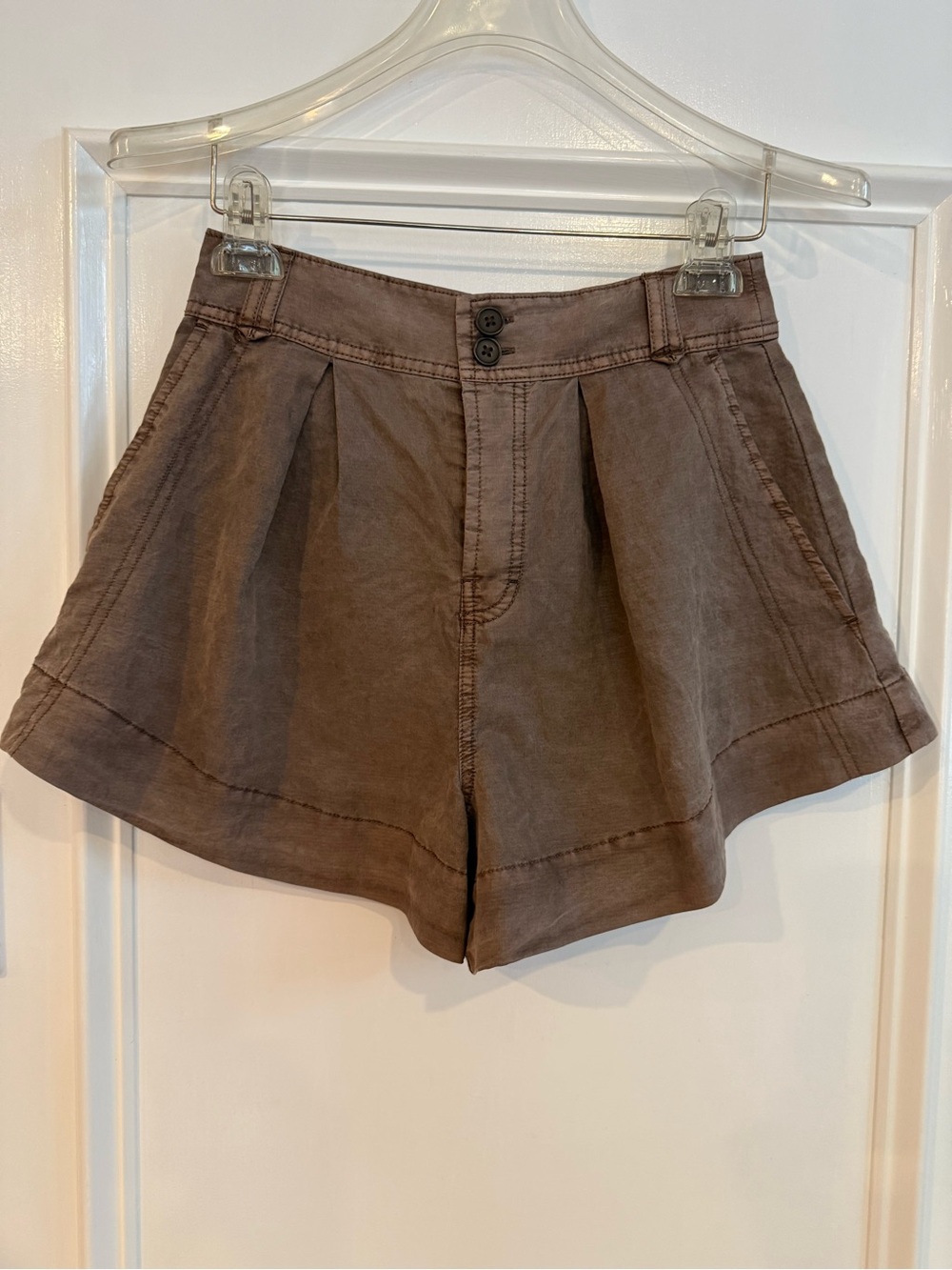 Free People Brown High-Waist Pleated Shorts